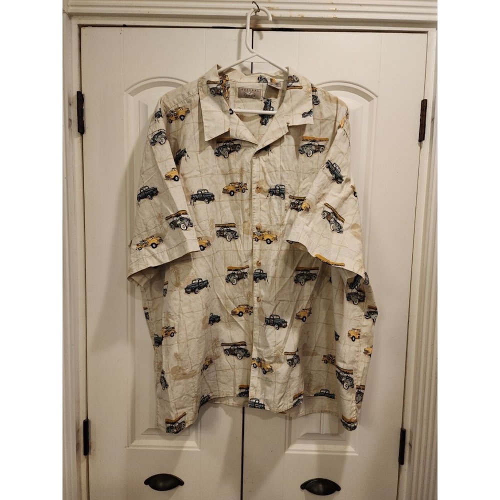 MEN'S 3XL NATURAL ISSUE BEACHY SURFING FISHING VINTAGE CARS SHORT SLEEVE BUTTON